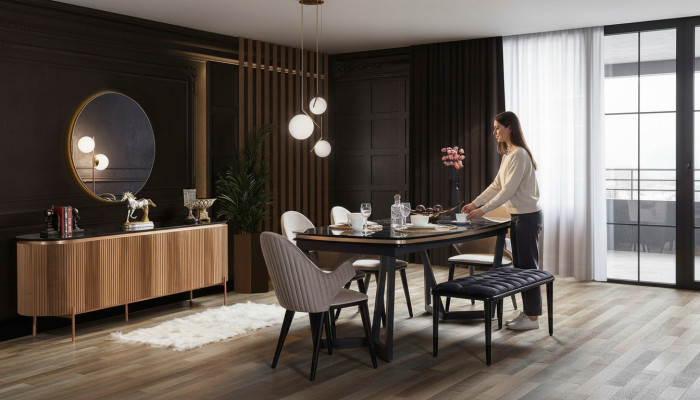 Luxuriös Esszimmer Set Besteht aus Esstisch 4x Stühle und Anrichte 7tlg