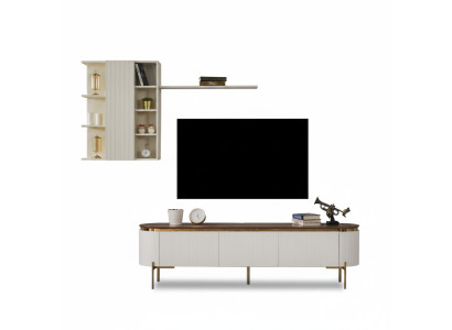 Wohnzimmer Set Besteht ausTV Lowboard und Wandschrank mit Elemente Gold