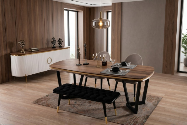 Esszimmer Set Besteht aus Esstisch+4x Stühle und Bank Braun Farbe 6tlg.