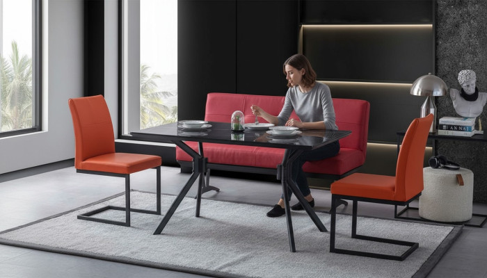 Moderne Esszimmer Möbel Schwarzer Esstisch Kunstleder Stühle Luxus Bank