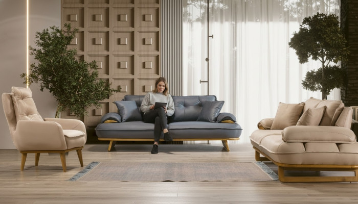 Stilvolle Grau-Beige Wohnzimmer Sofagarnitur Designer 3+3+1 Sitzer 3tlg