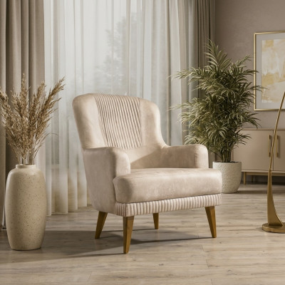 Beiger Einsitzer Designer Sessel Wohnzimmer Stilvoller Polstersitzer