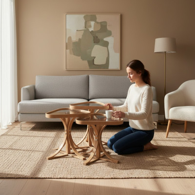 Exklusive Dreieckige Beistelltische Designer 3x Wohnzimmer Holztische