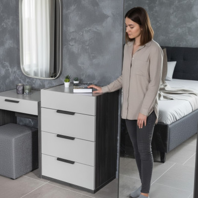 Grau-Weiße Edle Kommode Schlafzimmer Designer Holz 4-Schubladen Möbel