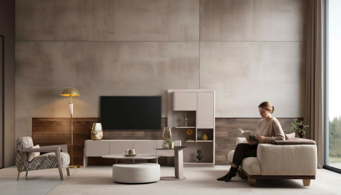 Komplette Wohnzimmer Garnitur 3-Sitzer Couchtisch Hocker Sessel 5tlg