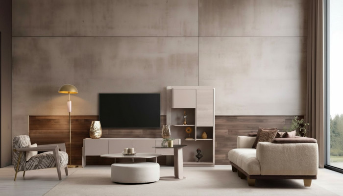 Komplette Wohnzimmer Garnitur 3-Sitzer Couchtisch Hocker Sessel 5tlg