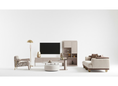 Komplette Wohnzimmer Garnitur 3-Sitzer Couchtisch Hocker Sessel 5tlg