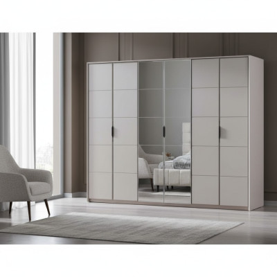 Grauer Kleiderschrank 6-türiger Schlafzimmer Schrank Luxus Glasschränke