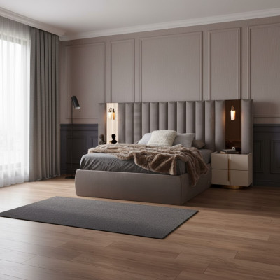 Braunes Schlafzimmer Set Designer Doppelbett Weiße 2x Nachttische 3tlg