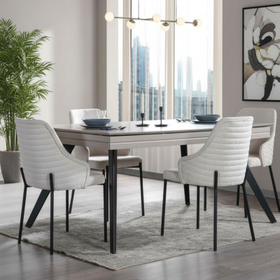 Weiße Esszimmer Garnitur Luxuriöse 6x Polsterstühle Rechteckiger Tisch