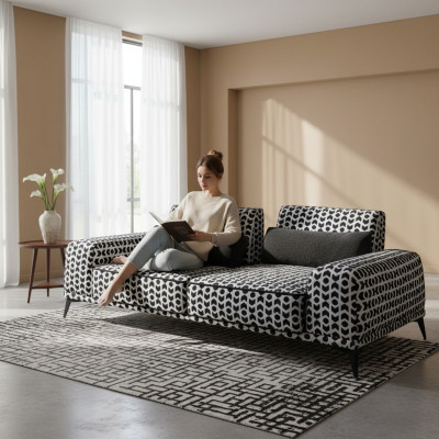  Stilvoller 3-Sitzer Mustersofa Polster Couchen Wohnzimmer Holzgestell