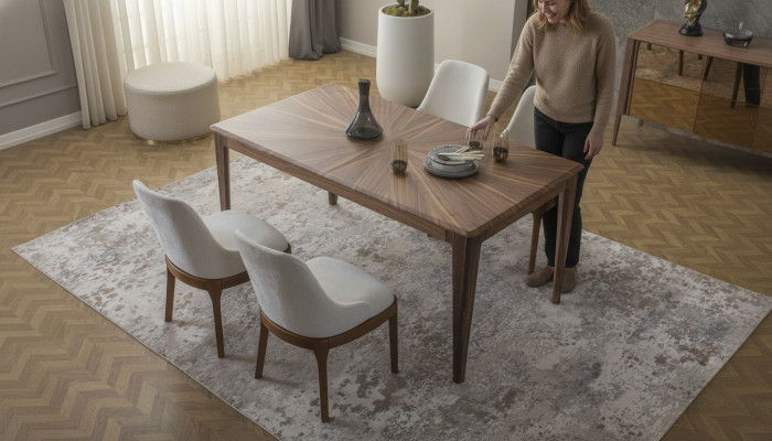 Esszimmergarnitur Brauner Esstisch Luxuriöse Weiße 6x Polsterstühle 7tlg