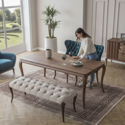 Chesterfield Esszimmer Bank und 4X Polsterstühle Esszimmer Esstisch