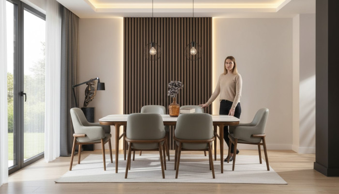 Esszimmer Möbel Holztisch Designer Polsterstühle Holzfüße 7tlg Luxus Set