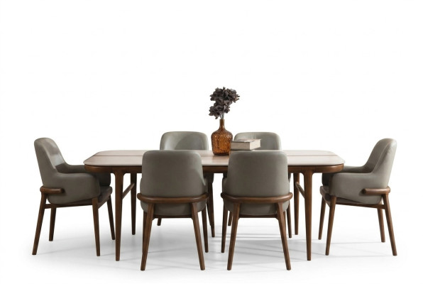 Esszimmer Möbel Holztisch Designer Polsterstühle Holzfüße 7tlg Luxus Set