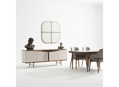 Esszimmer Set Beige Anrichte Rechteckiger Spiegel Luxuriöse Holz Möbel