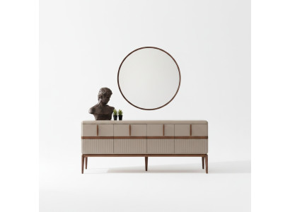 Beige Esszimmer Möbel Luxus Holz Anrichte 4-türig Glas Spiegel 2tlg Set