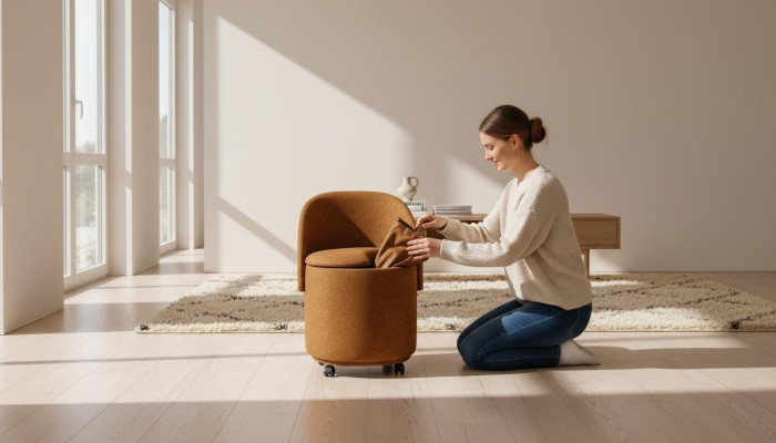 Designer Oranger Polsterstuhl Hocker-Stuhl Mit Stauraum Esszimmer Möbel