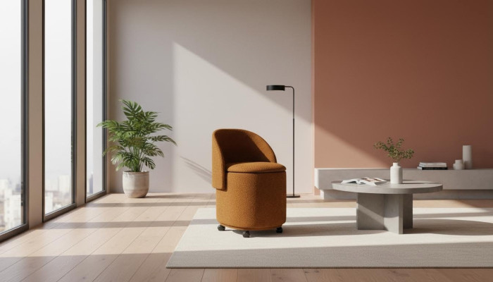 Designer Oranger Polsterstuhl Hocker-Stuhl Mit Stauraum Esszimmer Möbel