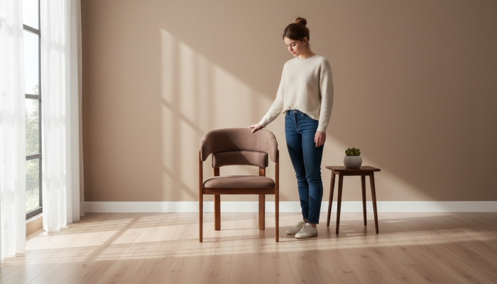 Brauner Designer Stuhl Esszimmerstühle Textilstuhl Designer Holzfüße