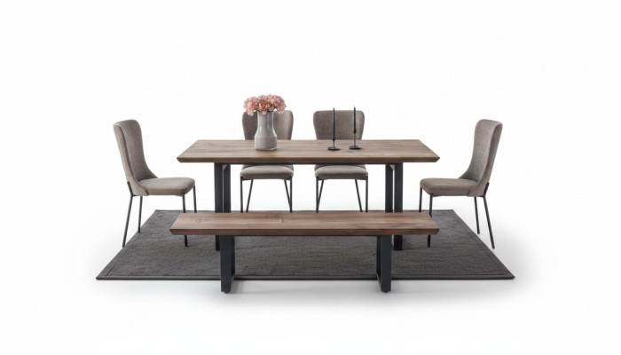 Braune Esszimmer Möbel Luxuriöser Esstisch 4x Poslterstühle Holz Bank