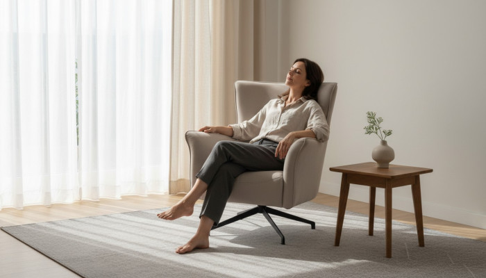Beiger Wohnzimmer Einsitzer Designer Relax Polster Sessel Metallfüße