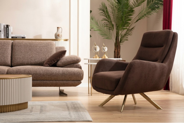 Brauner Velour Sessel Moderner Armlehnensessel Wohnzimmer Textil Möbel