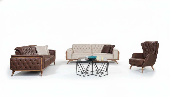 Chesterfield Kunstledergarnitur Moderner Dreisitzer Designer Sessel 3tlg