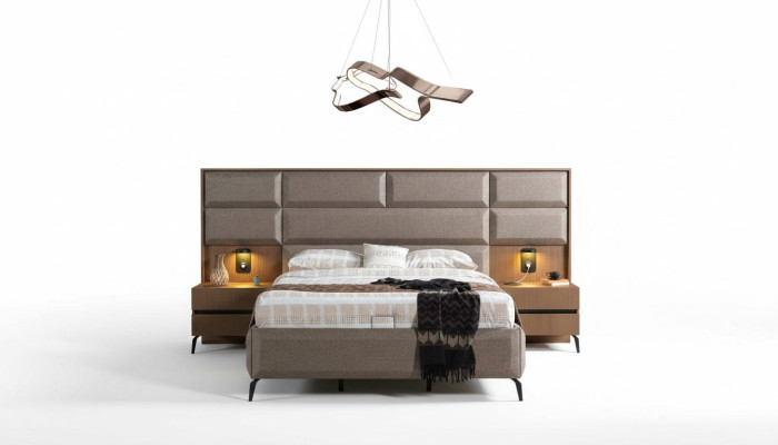 Exklusives Graues Schlafzimmer Doppelbett mit 2x Nachttischen 3tlg Set