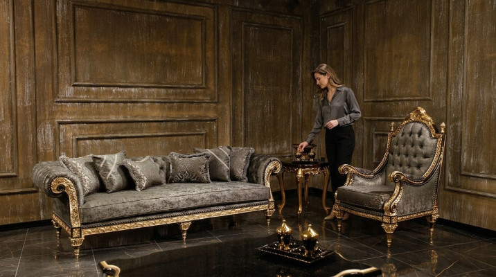 Klassische Graue Sofagarnitur 3+1 Sitzer Luxuriöser Designer Couchtisch