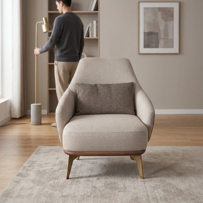 Exklusiver Sessel Wohnzimmer Textil Einsitzer Design Stilvolle Holzfüße