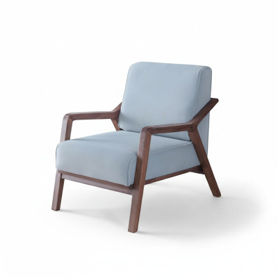 Blauer Exklusiver Sessel Wohnzimmer Armlehnen Einsitzer Holzgestell Neu