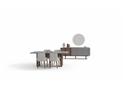 Esszimmer Set Besteht aus Esstisch 4x Stühle und Anrichte mit Spiegel 7tlg.