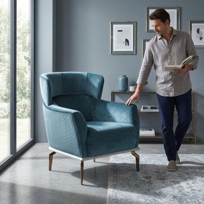 Design Sessel Modern grün farbe Wohnzimmer Sitzmöbel Textil Luxus Möbel