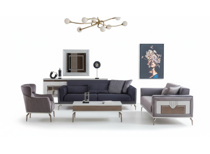 Design Wohnzimmer Set Sofas Sessel Moderne Couchtisch 3+3+1 Couchtisch