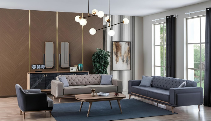 Luxus Modern Wohnzimmer Set 4tlg. 4 sitzer Sessel couchtisch Holz Möbel