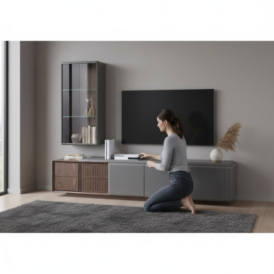 Designer Wohnzimmer set TV-Schrank mit Exclusive Wandregal Regal 2tlg.