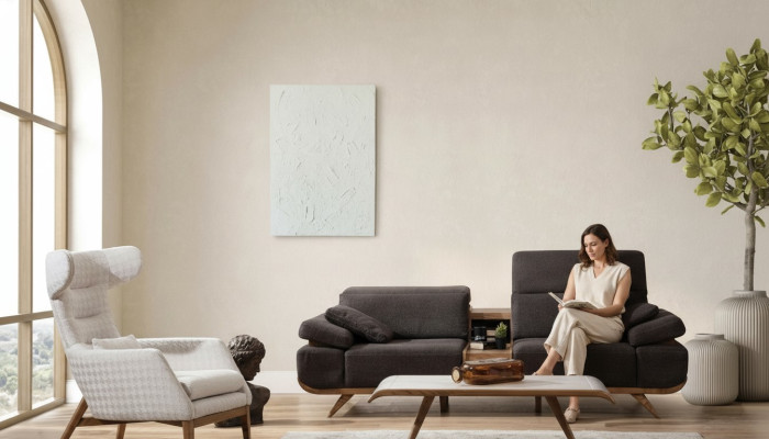 Braun-Weiße Sitzgarnitur Dreisitzer Luxuriöser Polster Sessel 2tlg Set