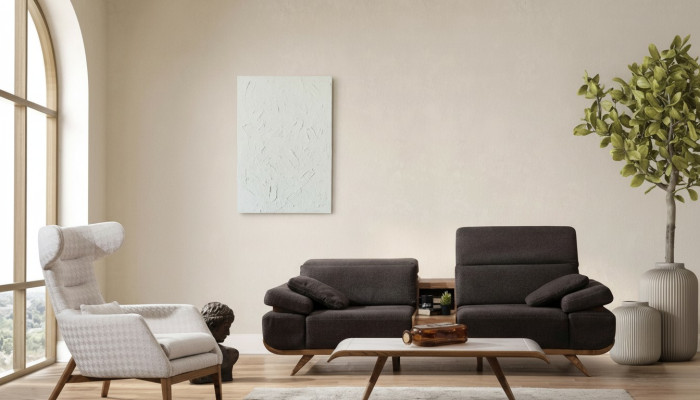 Braun-Weiße Sitzgarnitur Dreisitzer Luxuriöser Polster Sessel 2tlg Set