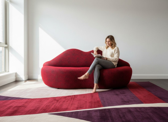 Designer 3 Sitzer sofa rot farbe in Form von Lippen stilvoll Sitzpolster