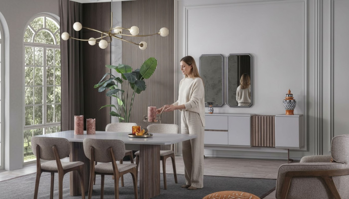 Esszimmer set Essgarnitur Gruppe Tisch Stühle 8tlg. Modern Möbel Essgruppe