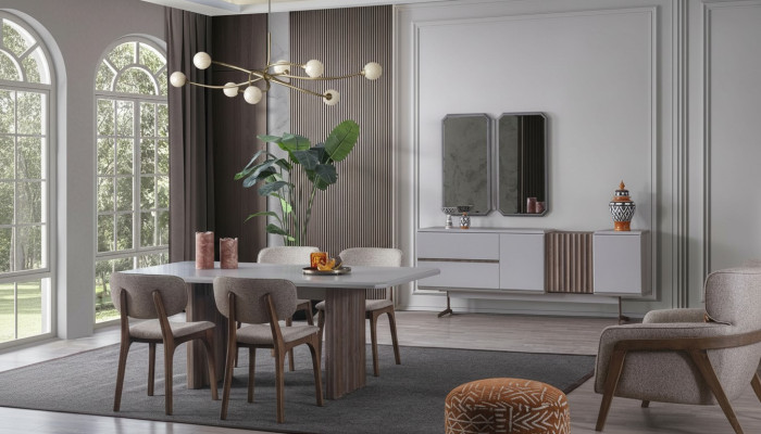 Esszimmer set Essgarnitur Gruppe Tisch Stühle 8tlg. Modern Möbel Essgruppe