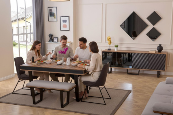 Esszimmer Set Esstisch 4x Stühle Bank Sideboard Essgruppe 3x Spiegel 10tlg