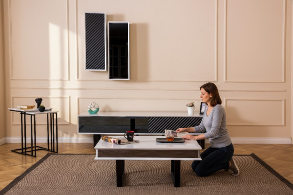 Modern Wohnzimmer Set 6 tlg TV-Ständer Design Wandschrank Holz Einrichtung