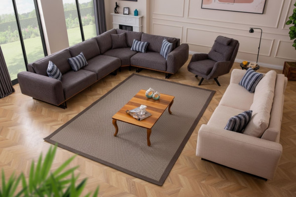 Designer Wohnzimmer Set Wohnlandschaft Ecksofa L-Form 3 Sofa Sessel 3tlg