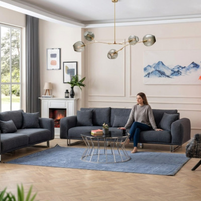 Designer Wohnzimmer Set Sofagarnitur 4 + 3 + 1 Sitz Luxus Grau Wohnlandschaft