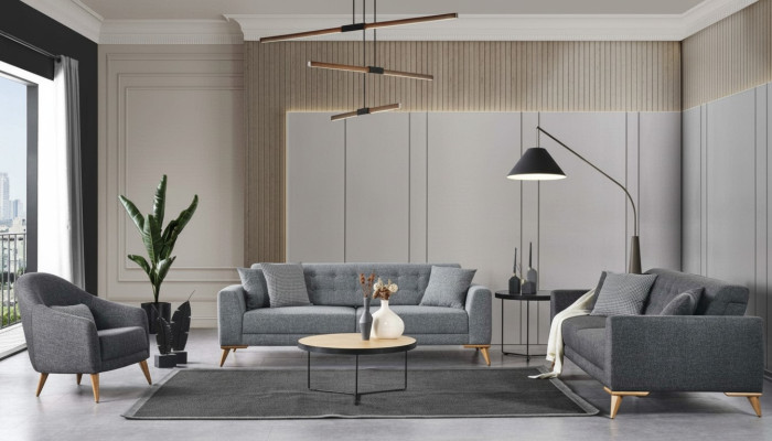 Stilvoll Wohnzimmer set 3tlg. Luxus Möbel Grau Modern Design 3+1 Sofa