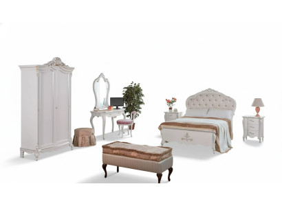 Komplettes Schlafzimmer Set Bett Nachttische Kleiderschrank Hocker 8tlg