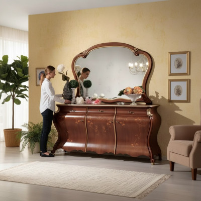 Kommode mit Spiegel Konsolenmöbel Kommoden mit Schubladen Set 2tlg