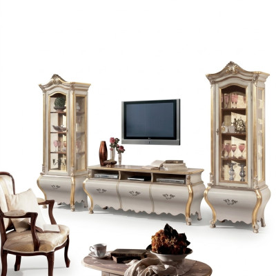 Klassische Wohnzimmer Wohnwand Schränke Vitrine Luxus Set Holzmöbel 3tlg